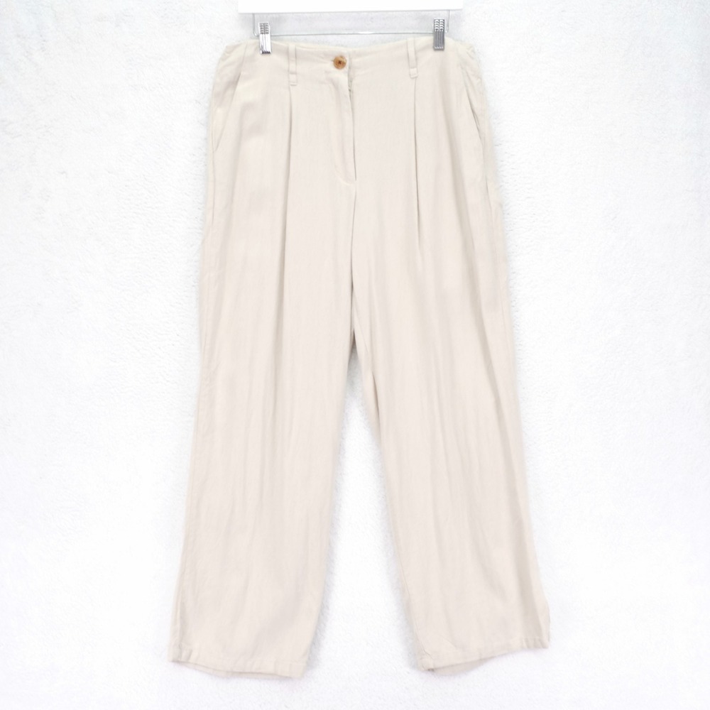 Forever 21 Viscose Linen Pants‎ Cream Hopsack Pleated -Large 33 / 28- High Rise